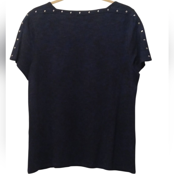 Chico's -NWT,Deep Navy Knit Top With Embellishments Along Sleeves & Neck, Size 1 - Picture 3 of 9